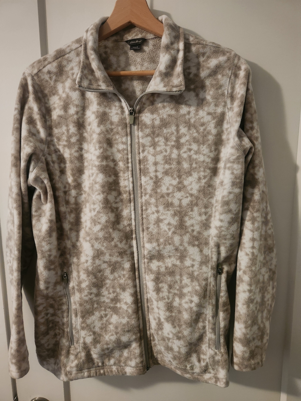 Eddie Bauer Taupe and White Patterned Full-Zip Fleece Jacket